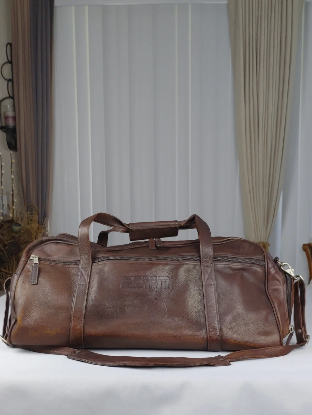 Latico N.J. USA ESPN Vintage Leather Duffel Bag.